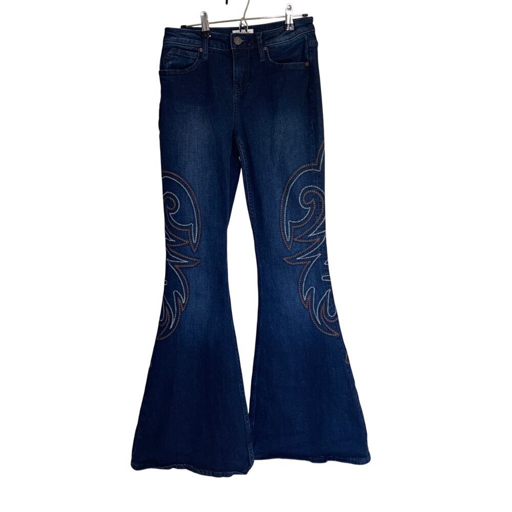Shyanne Womens Jeans Size 28 Blue Dark Wash Mid Rise Embroidered Flare Denim